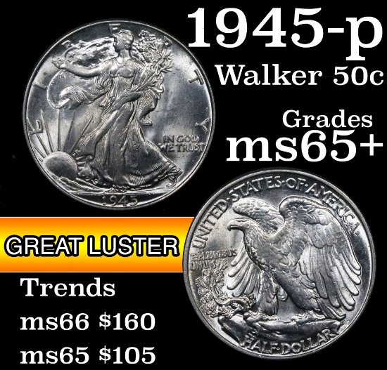 1945-p Walking Liberty Half Dollar 50c Grades GEM+ Unc