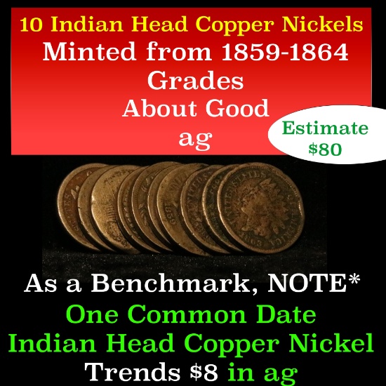 10 assorted copper nickel Indian cents 1859-1864 1c Grades ag