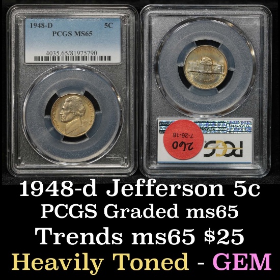 PCGS 1948-d Jefferson Nickel 5c Graded ms65 by PCGS