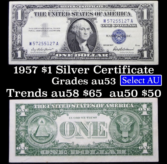 1957 $1 Blue Seal Silver Certificate Grades Select AU