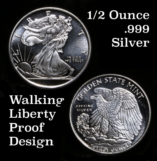 1/2 oz .999 Fine Silver Walking Liberty Replica Round 1 oz.