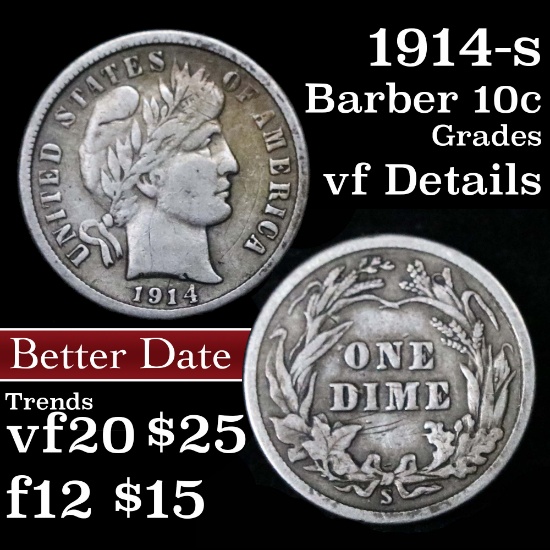 1914-s Barber Dime 10c Grades vf details
