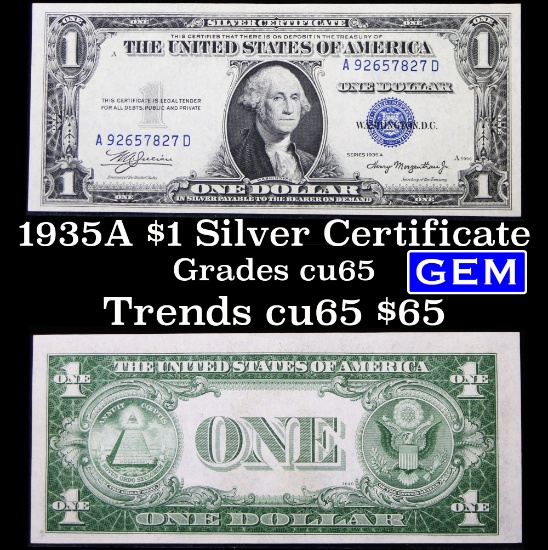 1935A $1 Blue Seal Silver Certificate Grades Gem CU
