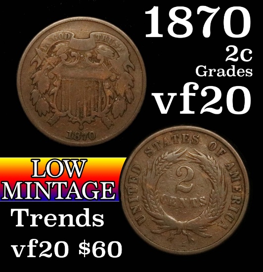 1870 Two Cent Piece 2c Grades vf, very fine