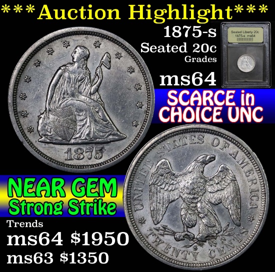 **Auction Highlight** 1875-s Twenty Cent Piece 20c Graded Choice Unc by USCG (fc)