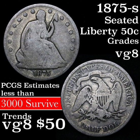1875-s Seated Half Dollar 50c Grades vg, very good