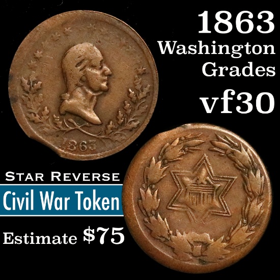 1863 Star Civil War Token 1c Grades vf++