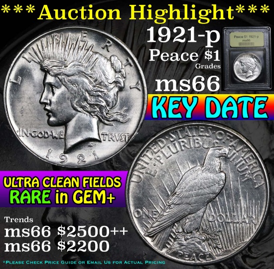 **Auction Highlight** 1921-p Peace Dollar $1 Graded GEM+ Unc by USCG (fc)