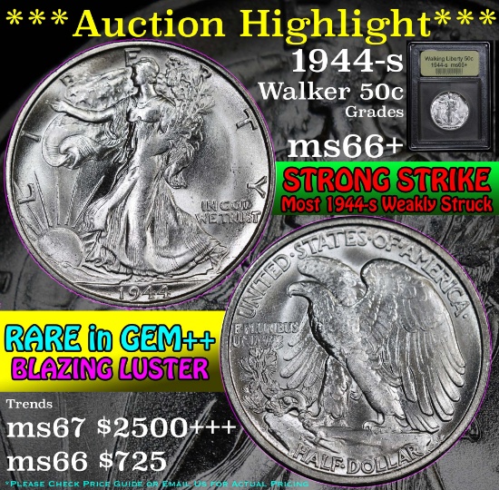 **Auction Highlight** 1944-s Walking Liberty Half Dollar 50c Graded GEM++ Unc by USCG (fc)