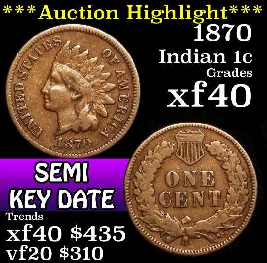 **Auction Highlight** 1870 Indian Cent 1c Grades xf (fc)