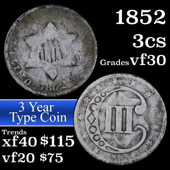 1862 Three Cent Silver 3cs Grades vf++