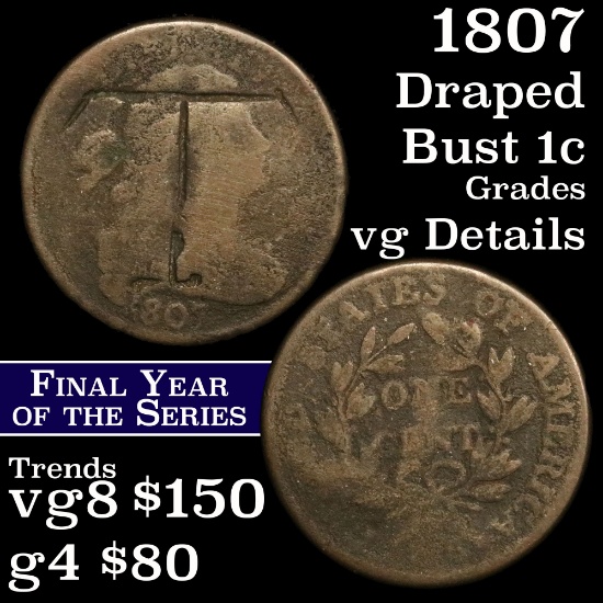 1807 Draped Bust Large Cent 1c Grades vg details
