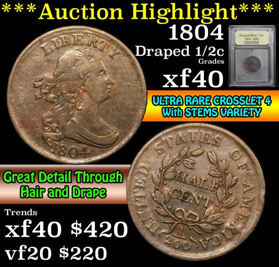 **Auction Highlight** 1804 Draped Bust Half Cent 1/2c Graded xf by USCG (fc)
