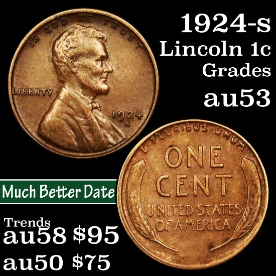 1924-s Lincoln Cent 1c Grades Select AU