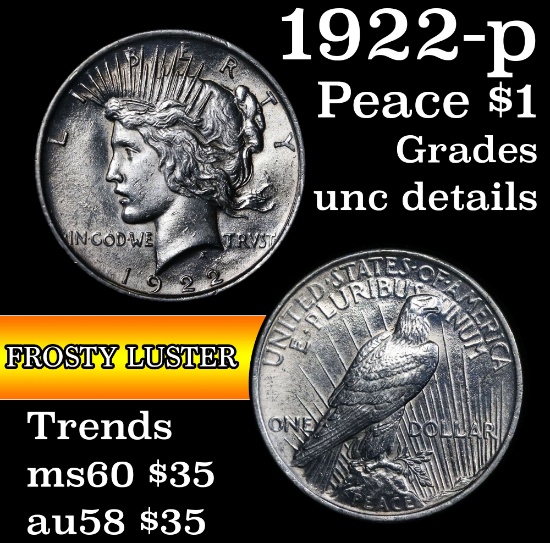 1922-p Peace Dollar $1 Grades Unc Details