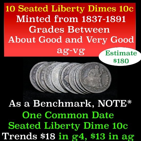 10 Seated Liberty Dime 10c Grades ag-vg