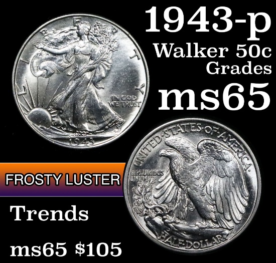 1943-p Walking Liberty Half Dollar 50c Grades GEM Unc