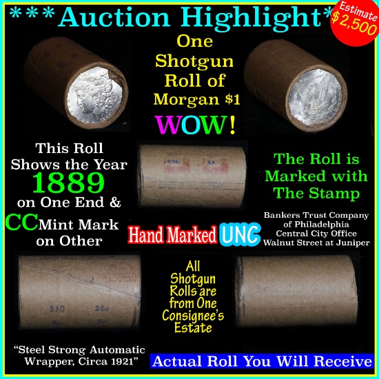 **Auction Highlight** Incredible Find, Uncirculated Morgan  Shotgun Roll w/1889 & cc mint ends  (fc)