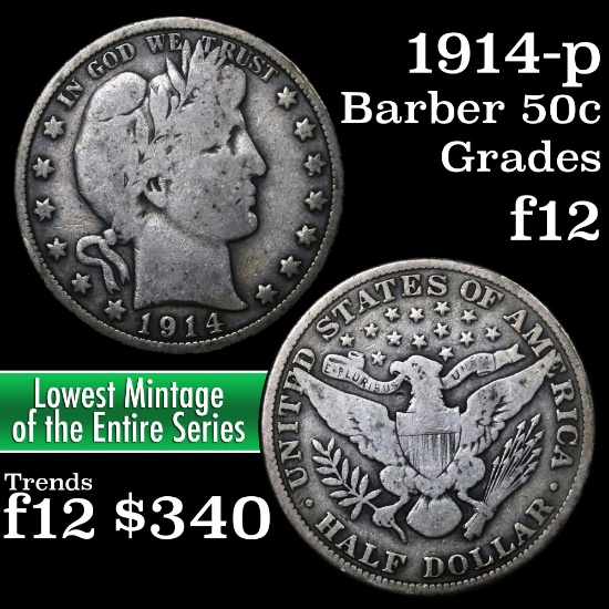 1914-p Barber Half Dollars 50c Grades f, fine