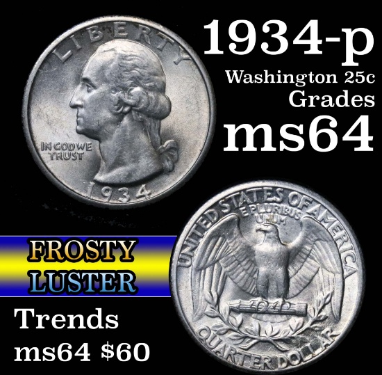 1934-p Washington Quarter 25c Grades Choice Unc