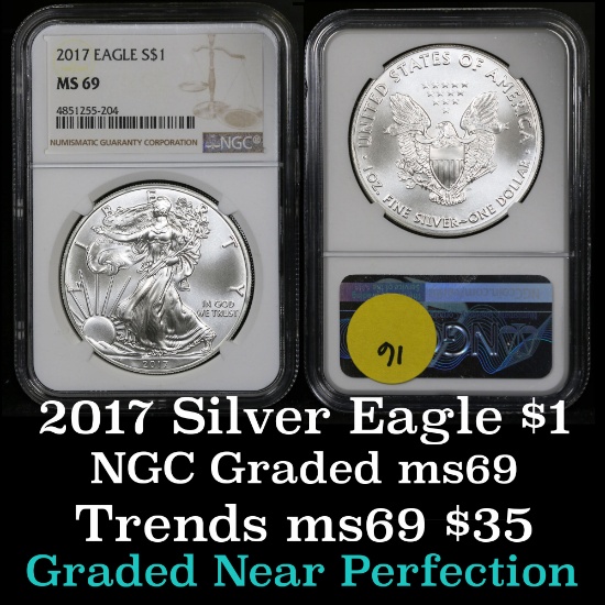 NGC 2017 Silver Eagle Dollar $1 Graded ms69 by NGC