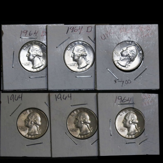 6 BU Silver Washington Quarters 1964 25c