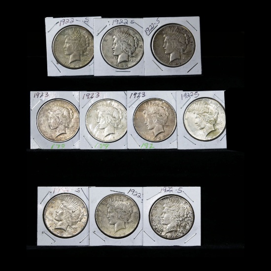 10 assorted Peace Dollars 1922-1923 $1