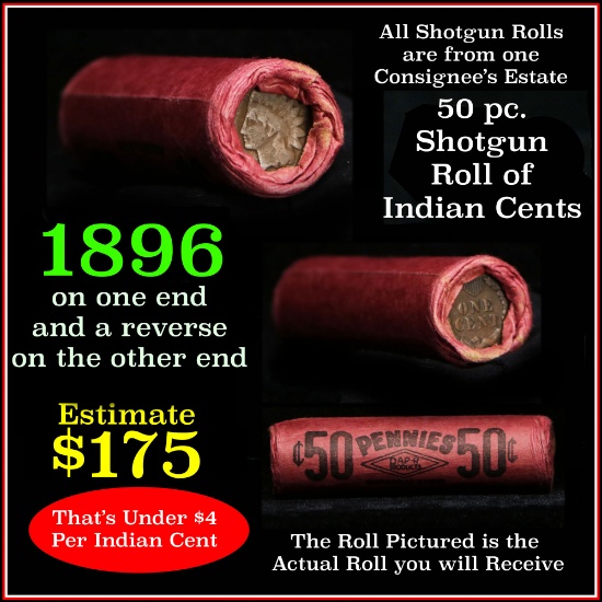 Indian Head Penny 1c Shotgun Roll, 1896 on one end, reverse on the other