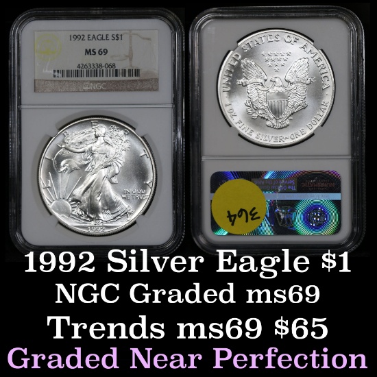 NGC 1992 Silver Eagle Dollar $1 Graded ms69 by NGC
