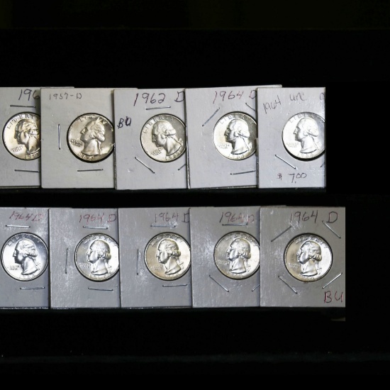 10 Silver Washington Quarter dated 1957-1964 25c