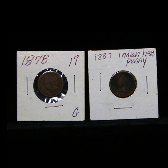 2 Indian Cents dated 1878 and 1887 1c