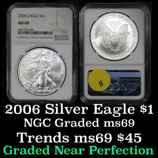 NGC 2006 Silver Eagle Dollar $1 Graded ms69 by NGC