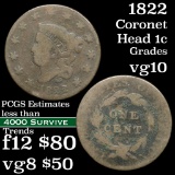 1822 Coronet Head Large Cent 1c Grades vg+
