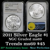 NGC 2011 Silver Eagle Dollar $1 Graded ms69 by NGC