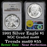 NGC 1991 Silver Eagle Dollar $1 Graded ms69 by NGC