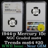 NGC 1944-p Mercury Dime 10c Graded ms64 by NGC