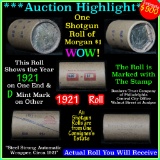 ***Auction Highlight*** Solid 1921 Shotgun Roll of (20) Morgan Dollars $1 Grades Average Circ (fc)