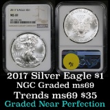 NGC 2017 Silver Eagle Dollar $1 Graded ms69 by NGC