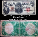 1907 $5 Large Size 'WoodChopper' Legal Tender $5 Grades vf++