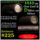 Full roll of Buffalo Nickels, 1916 on one end & a 'd' Mint reverse on other end (fc)