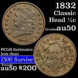 1832 Classic Head half cent 1/2c Grades AU, Almost Unc