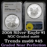 NGC 2008 Silver Eagle Dollar $1 Graded ms69 by NGC