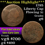 ***Auction Highlight*** 1795 Plain Edge, Liberty Cap Flowing Hair large cent 1c Grades g+ (fc)