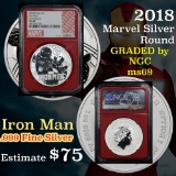NGC 2018 Iron Man Marvel Silver Round .999 Fine Silver 1 oz. Graded ms69 by NGC