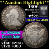 ***Auction Highlight*** 1806 Draped Bust Half Dollar 50c Graded vf+ by USCG (fc)