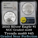 NGC 2010 Silver Eagle Dollar $1 Graded ms69 by NGC