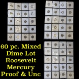 Mixed Lot of Roosevelt and Mercury Dimes 10c 60 Coins, Proof & Unc 10c