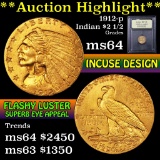 ***Auction Highlight*** 1912-p Gold Indian Quarter Eagle $2 1/2 Graded Choice Unc by USCG (fc)