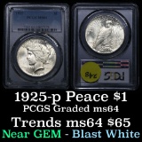 PCGS 1925-p Peace Dollar $1 Graded ms64 by PCGS