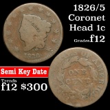 1826/5 Coronet Head Large Cent 1c Grades f, fine